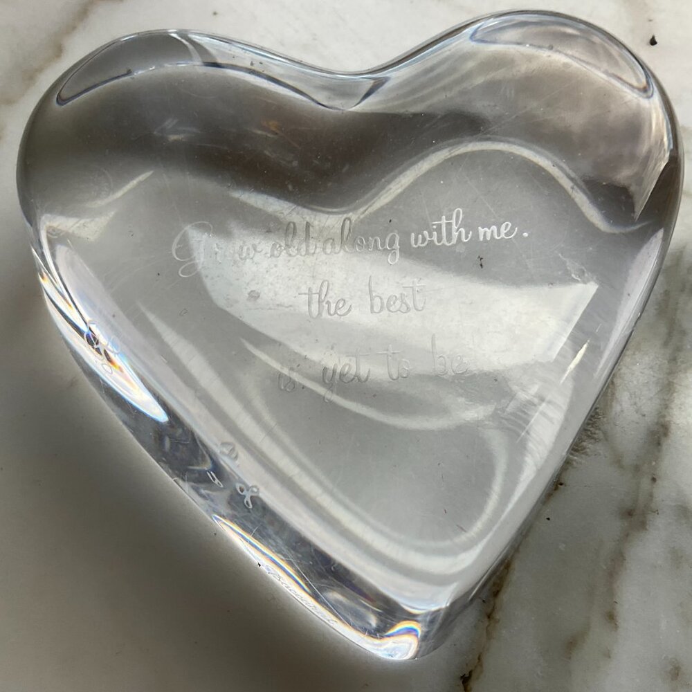 BACCARAT Crystal Heart Inscribed "Grow along with me, the best is yet to be"